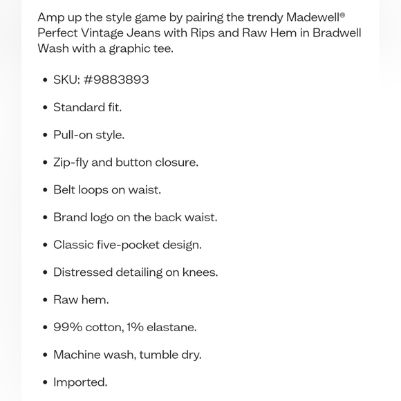 Madewell The Perfect Vintage Straight Jean's Size 23 - Picture 11 of 11